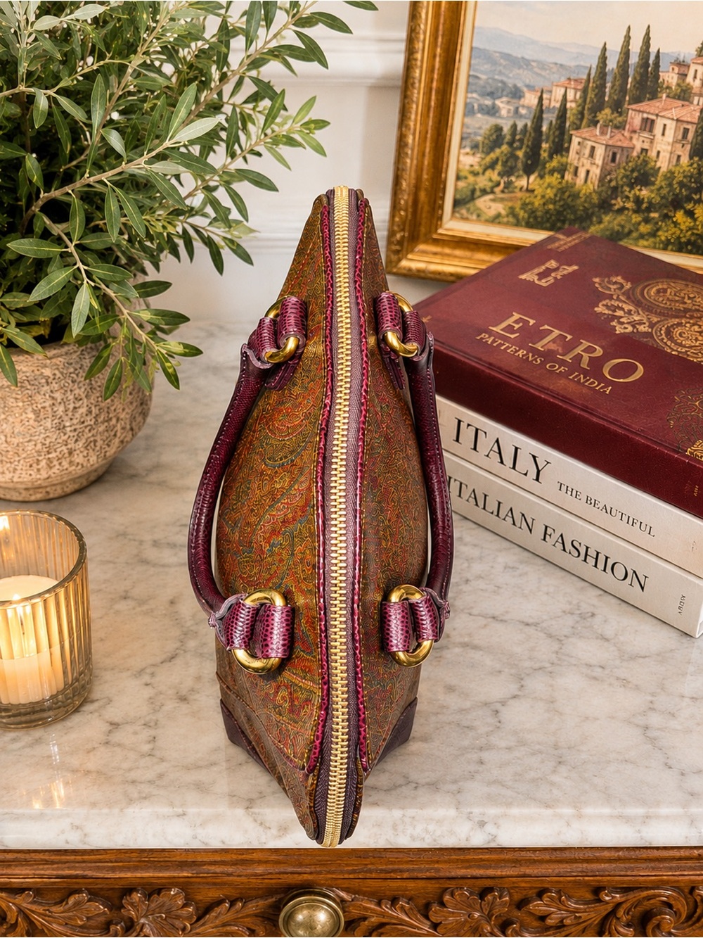 Etro Alma Dome Paisley Leather & Coated Canvas Satchel | Made in Italy - Picture 16 of 16